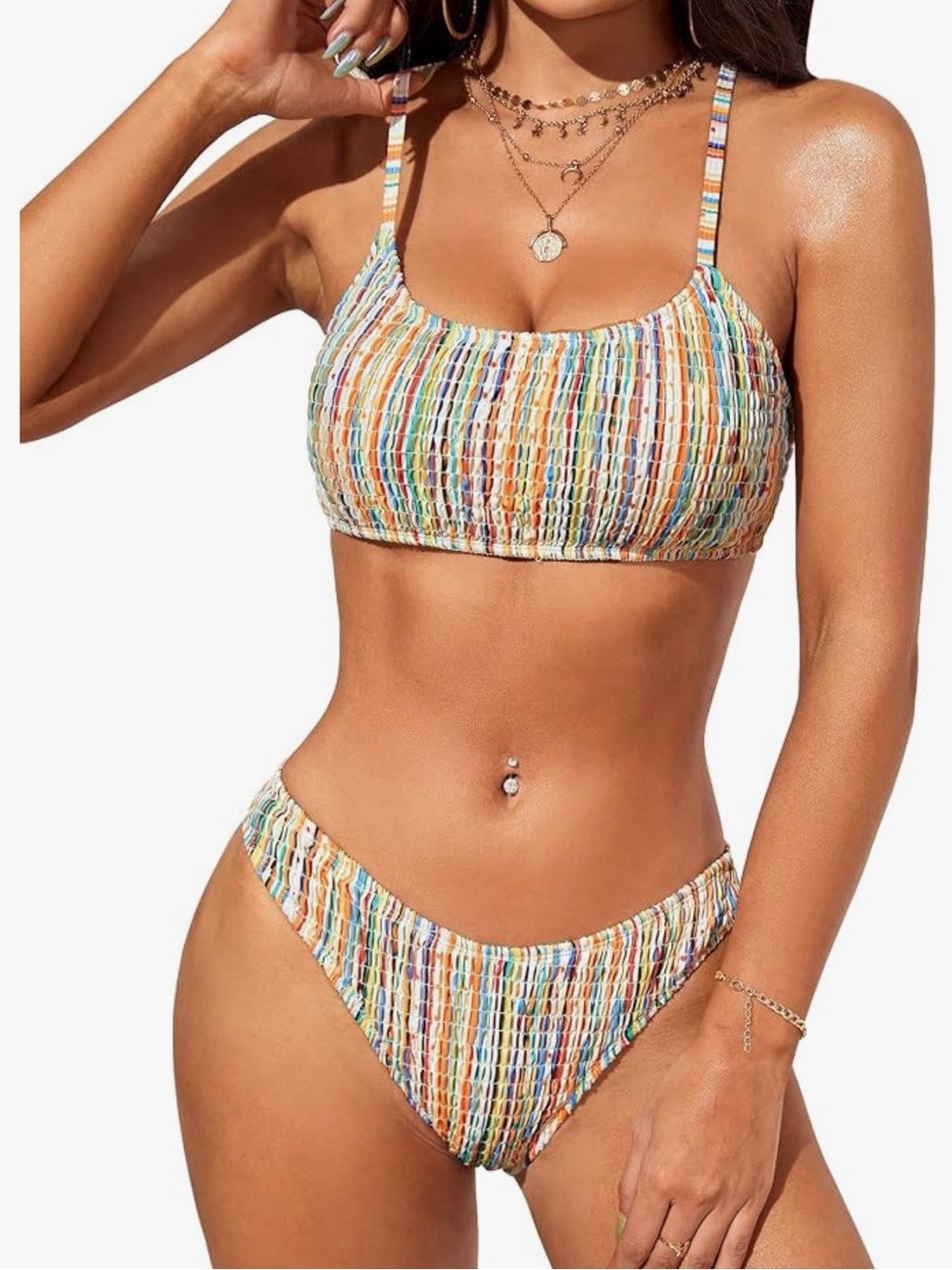 NWOT Striped Smocked Two Piece Bikini Swim Set From Amazon Size L